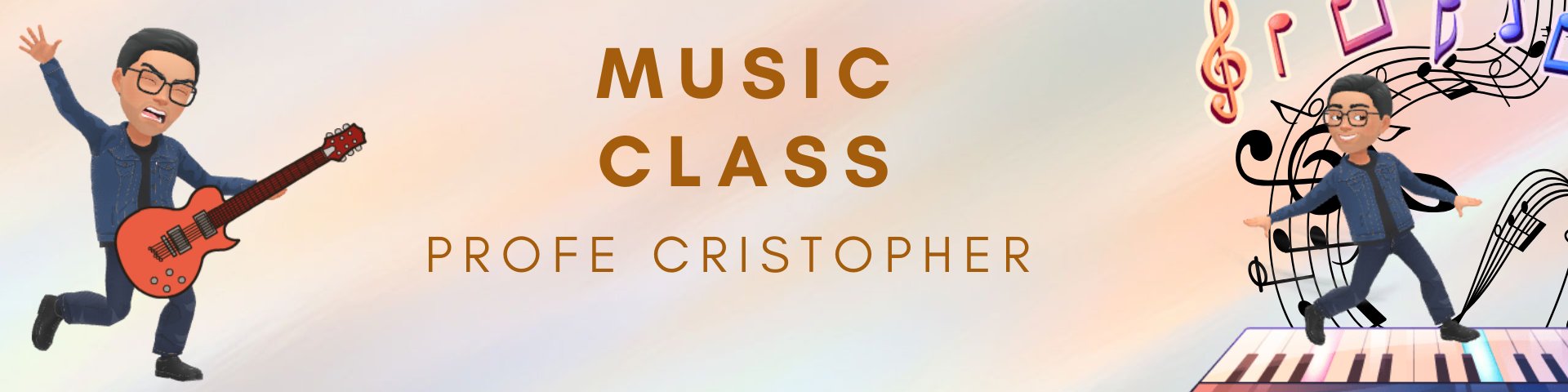 Bienvenidos a Music Class con el Profe Cristopher, un espacio creativo donde la música se vive, se siente y se comparte. Aquí exploraremos el fascinante mundo de los sonidos, ritmos y melodías a través de la guitarra, el piano y otros instrumentos. En nuestras clases, los estudiantes de escuela y colegio aprenderán no solo a tocar, sino también a comprender la historia, teoría y magia que hay detrás de cada nota. ¡Prepárense para disfrutar, crear y dejar que la música hable por ustedes!